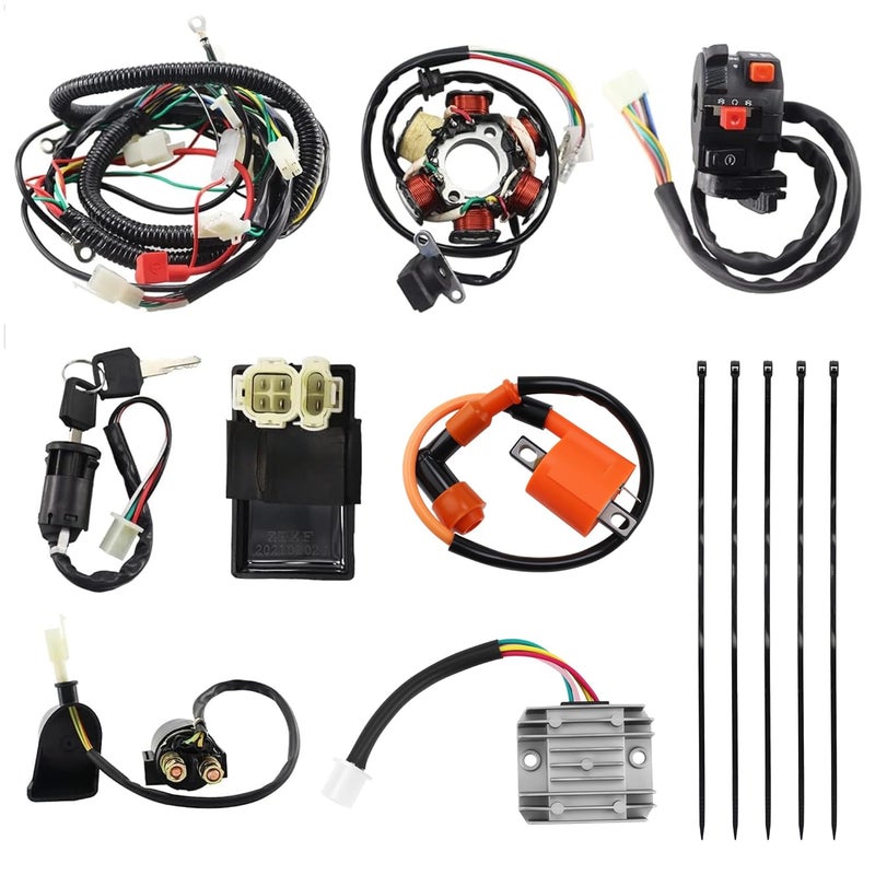 PRO BAT GY6 Full Electrics Wiring Harness W/O Waterproof Cap CDI Coil Solenoid GY6 125cc 150cc 200cc 250cc Chinese Elecric Start Kandi ATV Quad Bike Buggy Go Kart Scooter Moped - Image 1